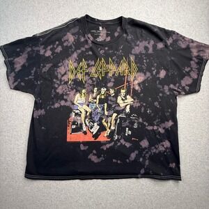 Junk Food Def Leppard T-Shirt Mens XXL Black Acid Wash Excellent Band Graphic